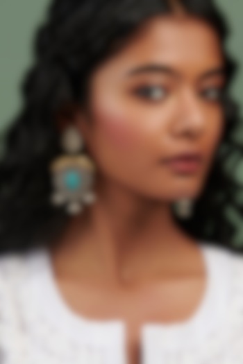 Oxidised Silver Finish Drops & Turquoise Semi-Precious Stone Dangler Earrings by Curio Cottage at Pernia's Pop Up Shop