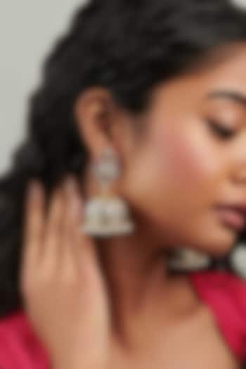 Two-Tone Finish Pink Semi-Precious Stone Jhumka Earrings by Curio Cottage at Pernia's Pop Up Shop