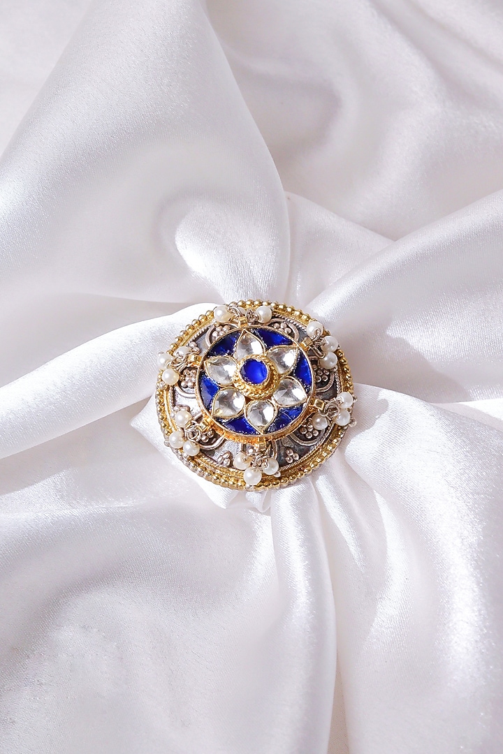 Two-Tone Finish Blue Semi-Precious Stone Adjustable Ring by Curio