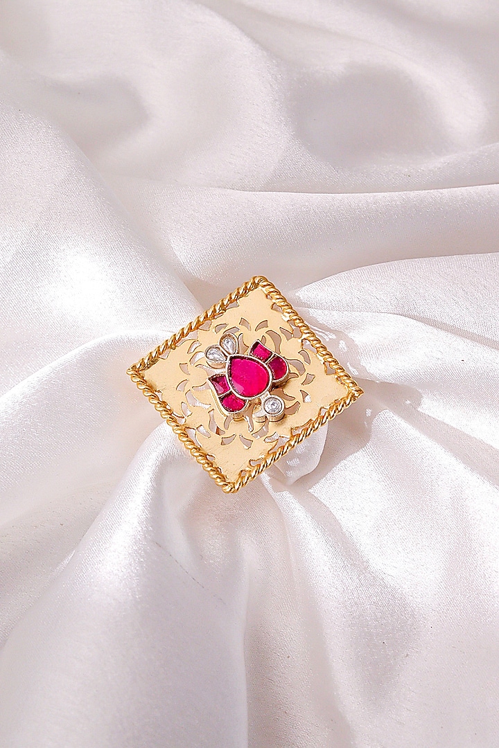 Gold Plated Pink Bird Motif Filigree Work Ring by Curio Cottage at Pernia's Pop Up Shop