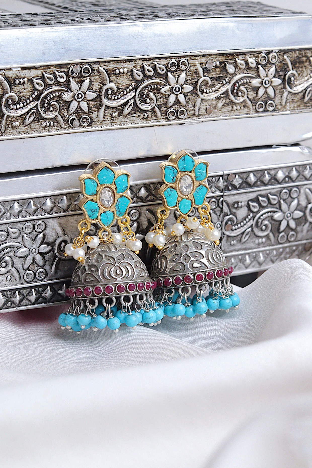 White Stone Jhumkas | Jhumkas Collection - South India Jewels