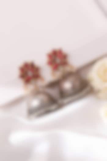 Two-Tone Finish Semi-Precious Stone Pink Enameled Jhumka Earrings by Curio Cottage at Pernia's Pop Up Shop