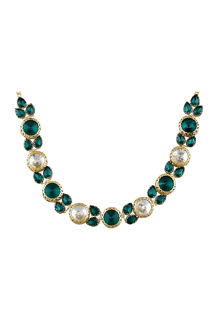 Gold Finish Green & White Crystal Choker Necklace by Curio Cottage at Pernia's Pop Up Shop