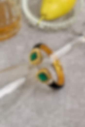 Gold Finish Black Enameled Cubic Zirconia Kada by Curio Cottage at Pernia's Pop Up Shop