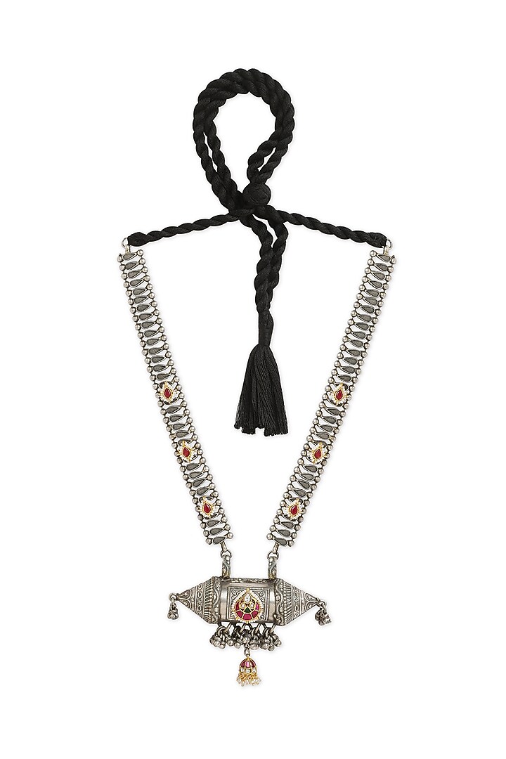Oxidised Finish Multi-Colored Stone Long Pendant Necklace by Curio Cottage at Pernia's Pop Up Shop