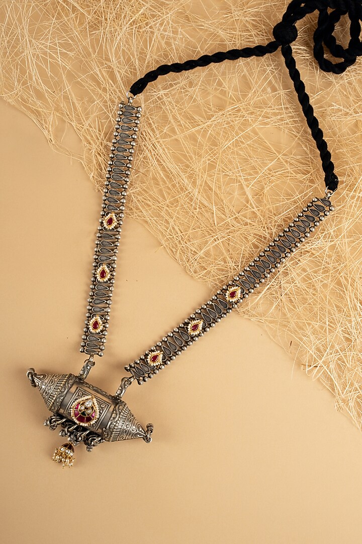 Oxidised Finish Multi-Colored Stone Long Pendant Necklace by Curio Cottage at Pernia's Pop Up Shop