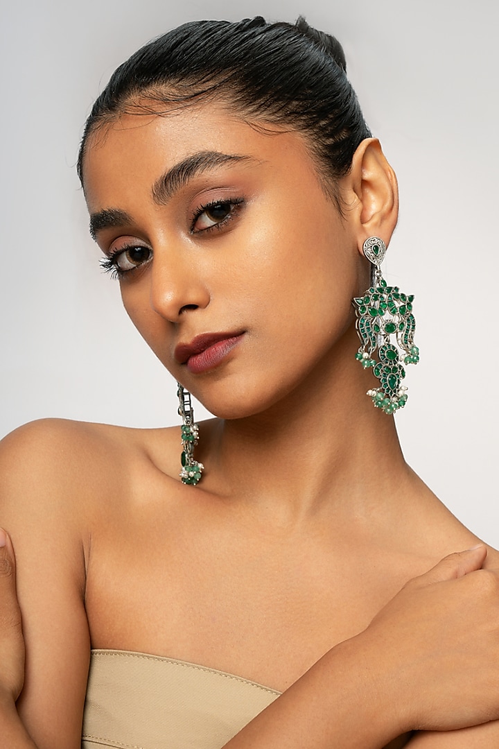 Emerald Green Semi-Precious Stone Chandelier Earrings by Curio Cottage at Pernia's Pop Up Shop