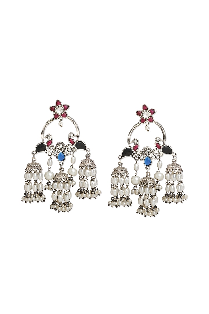 Silver Pearl & Multi-Colored Stone Jhumka Earrings by Curio Cottage at Pernia's Pop Up Shop
