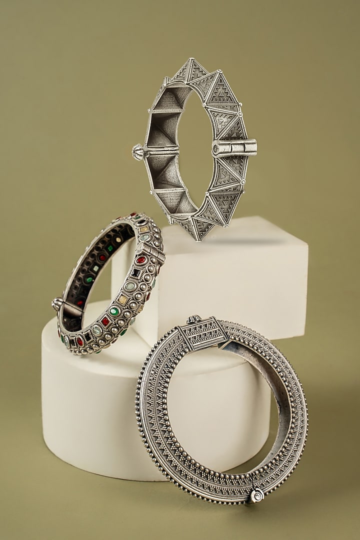 Oxidised Finish Tribal Kadas (Set Of 2) by Curio Cottage at Pernia's Pop Up Shop