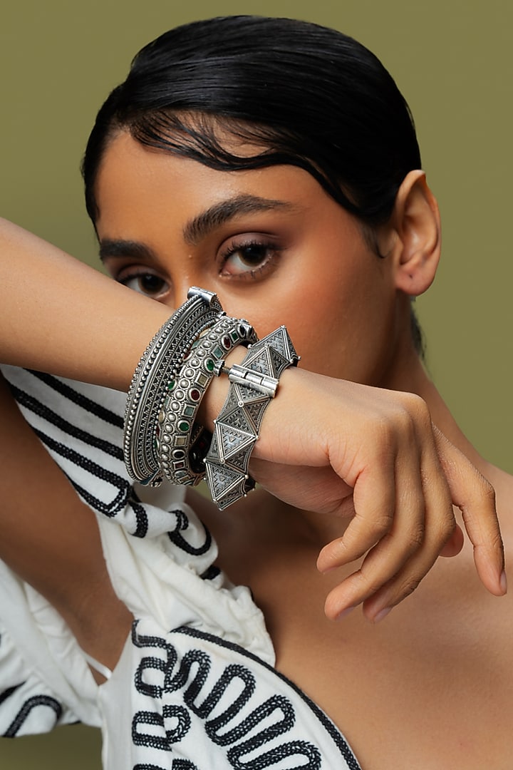 Oxidised Finish Tribal Kadas (Set Of 2) by Curio Cottage at Pernia's Pop Up Shop