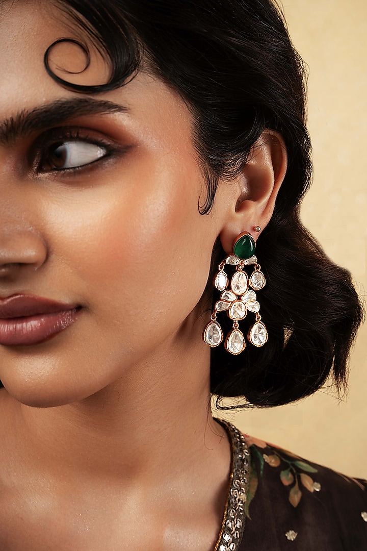 Gold Plated Kundan Polki Dangler Earrings by Curio Cottage at Pernia's Pop Up Shop