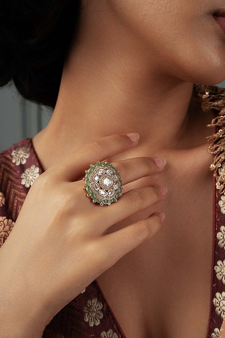 Gold Plated Kundan Polki Ring by Curio Cottage at Pernia's Pop Up Shop