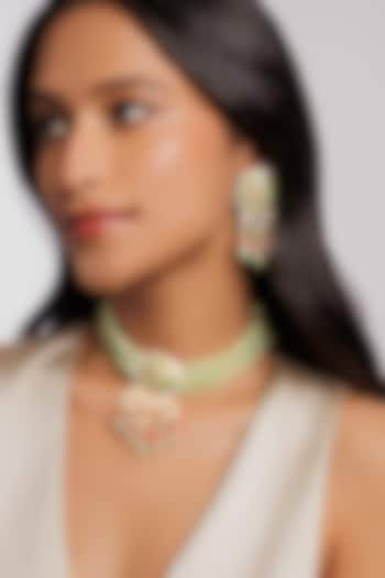 Gold Plated Green Semi-Precious Stone Choker Necklace Set by Curio Cottage at Pernia's Pop Up Shop