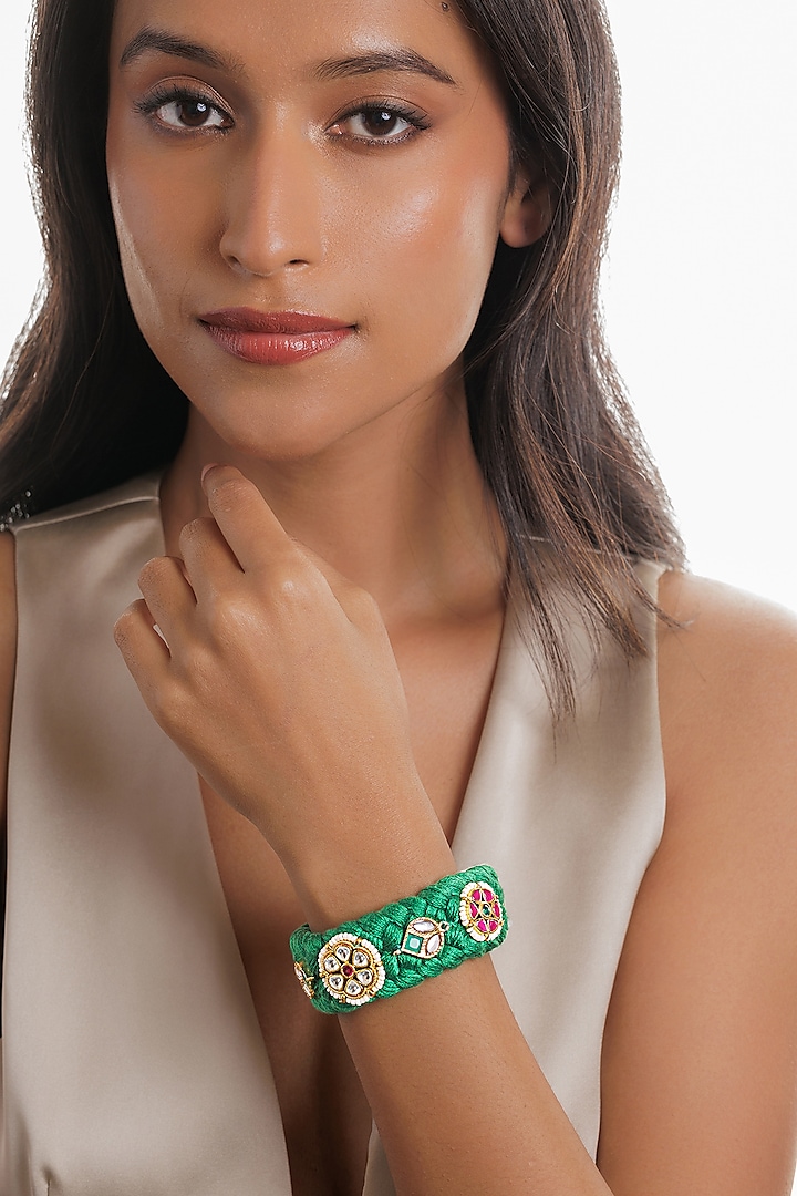 Gold Plated Kundan Polki Floral Bracelet by Curio Cottage at Pernia's Pop Up Shop