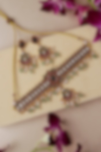 Gold Plated Multi-Colored Stone Choker Necklace Set by Curio Cottage at Pernia's Pop Up Shop