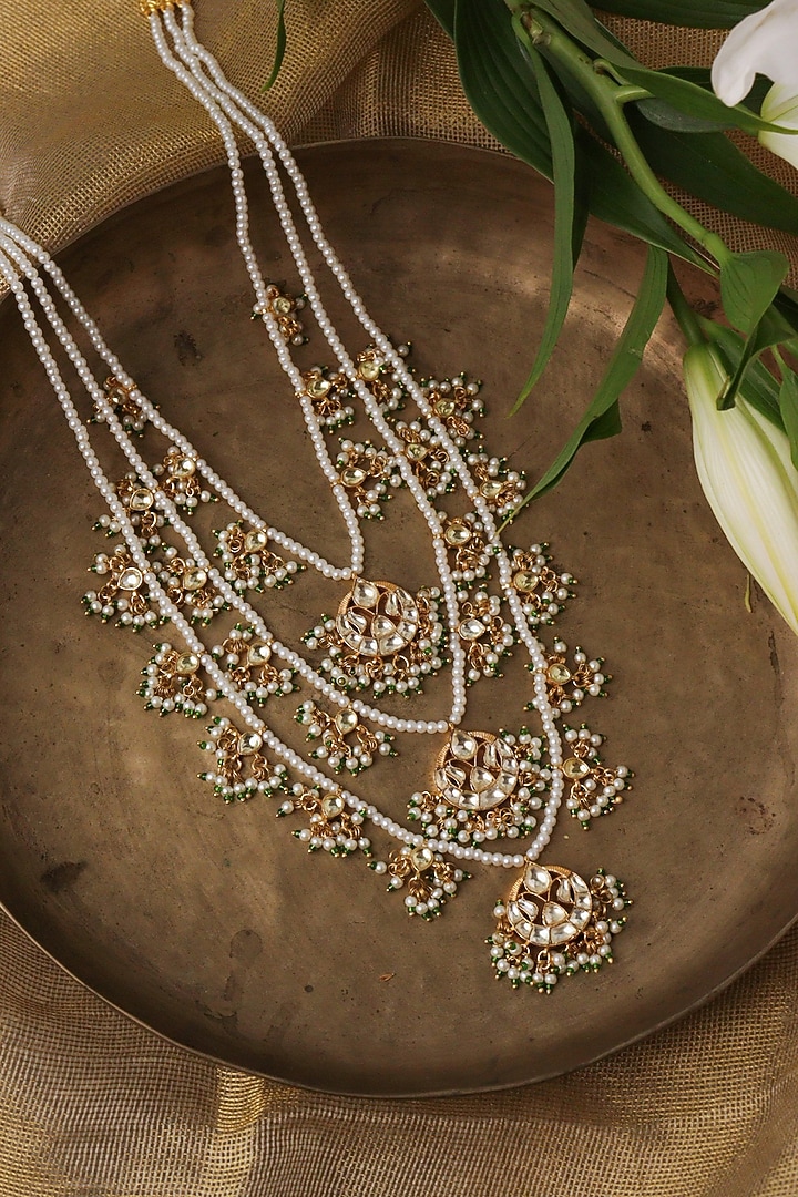 Gold Plated Semi-Precious Stone & Pearl Layered Necklace by Curio Cottage at Pernia's Pop Up Shop