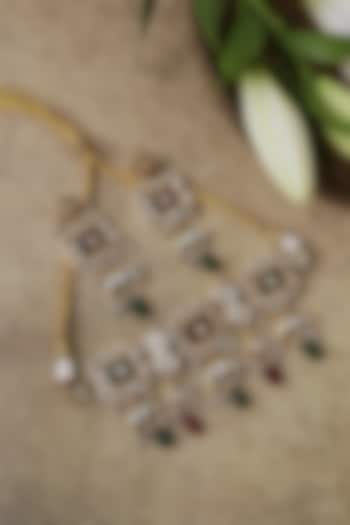 Gold Plated Kundan Polki & Emerald Stone Choker Necklace Set by Curio Cottage at Pernia's Pop Up Shop