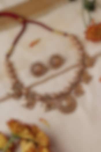 Gold Plated Red Gemstone Choker Necklace Set by Curio Cottage at Pernia's Pop Up Shop