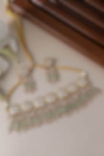 Gold Plated Kundan polki & Jade Stone Choker Necklace Set by Curio Cottage at Pernia's Pop Up Shop