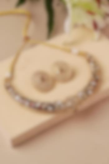 Gold Plated Kundan Polki & Ruby Stone Necklace Set by Curio Cottage at Pernia's Pop Up Shop