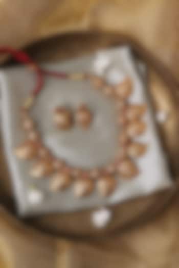 Gold Plated Semi-Precious Stone & Mango-Shaped Motif Necklace Set by Curio Cottage at Pernia's Pop Up Shop