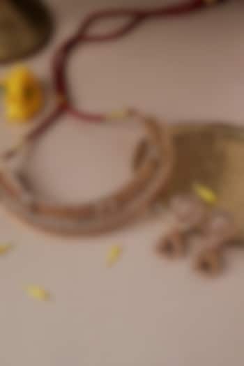 Gold Plated Semi-Precious Stone & Saaj Tushi Motif Necklace Set by Curio Cottage at Pernia's Pop Up Shop