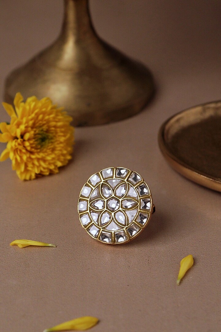 Gold Plated Kundan Polki Ring by Curio Cottage at Pernia's Pop Up Shop