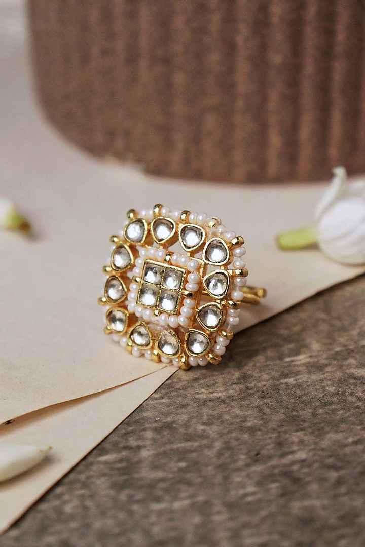 Gold Plated Kundan Polki Ring by Curio Cottage at Pernia's Pop Up Shop