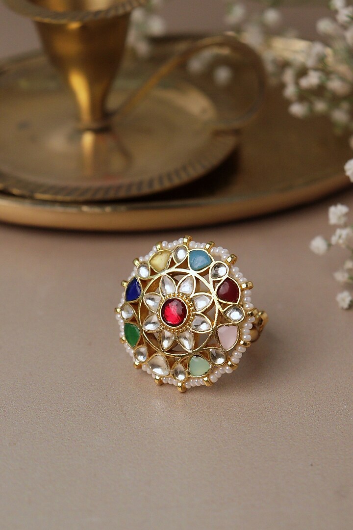 Gold Plated Semi-Precious Stone Ring by Curio Cottage at Pernia's Pop Up Shop