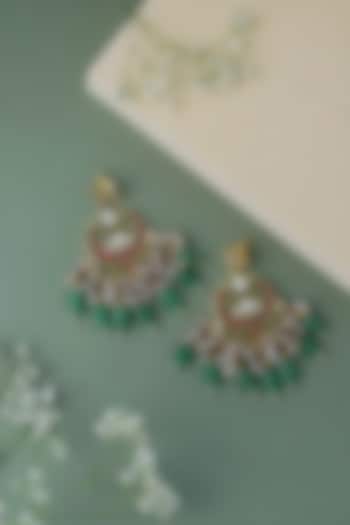 Gold Plated Pink Stone Chandbali Earrings by Curio Cottage at Pernia's Pop Up Shop