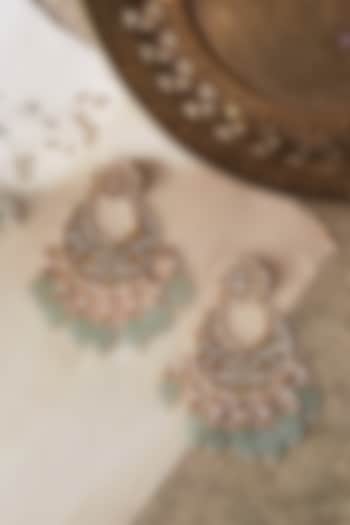 Gold Plated Kundan Polki & Jade Drop Chandbali Earrings by Curio Cottage at Pernia's Pop Up Shop