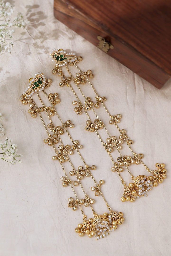 Gold Plated Semi-Precious Stone Duster-Style Jhumka Earrings by Curio Cottage at Pernia's Pop Up Shop