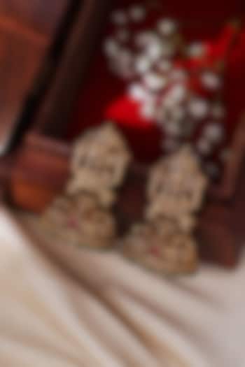 Gold Plated Semi-Precious Stone Temple Jhumka Earrings by Curio Cottage at Pernia's Pop Up Shop