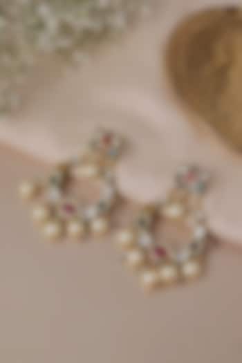 Gold Plated Navratna Gemstone Chandbali Earrings by Curio Cottage at Pernia's Pop Up Shop