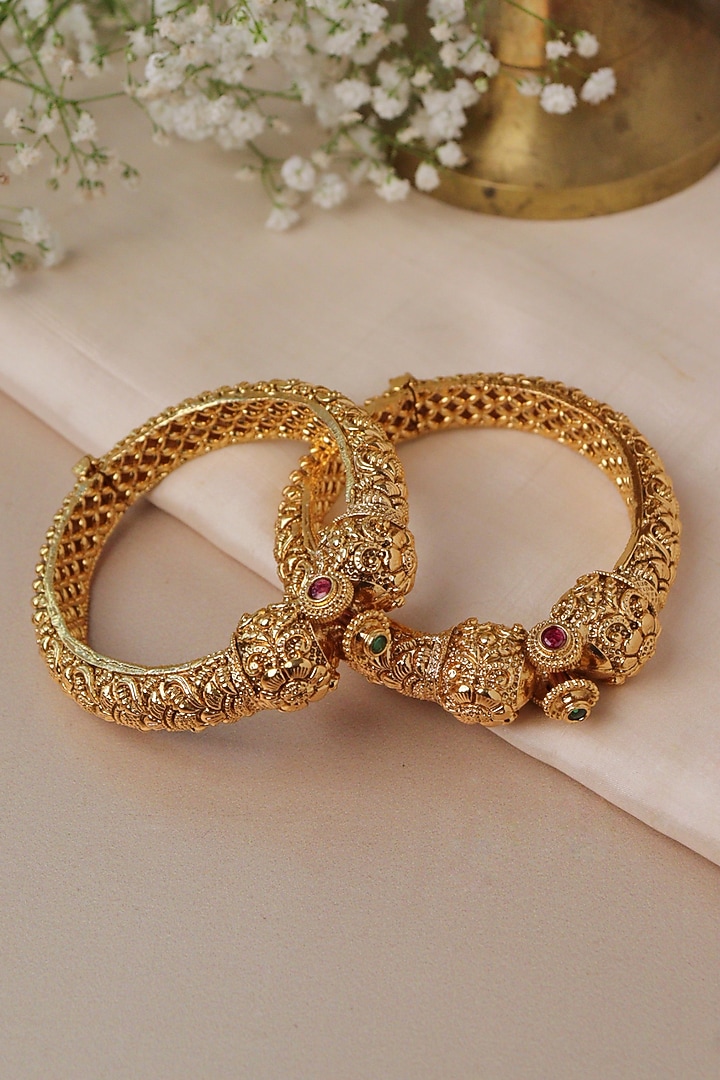 Gold Plated Semi-Precious Stone Bangles (Set Of 2) by Curio Cottage at Pernia's Pop Up Shop
