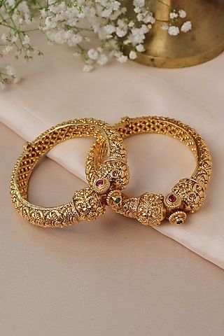 Gold Plated Semi-Precious Stone Bangles (Set Of 2) by Curio Cottage