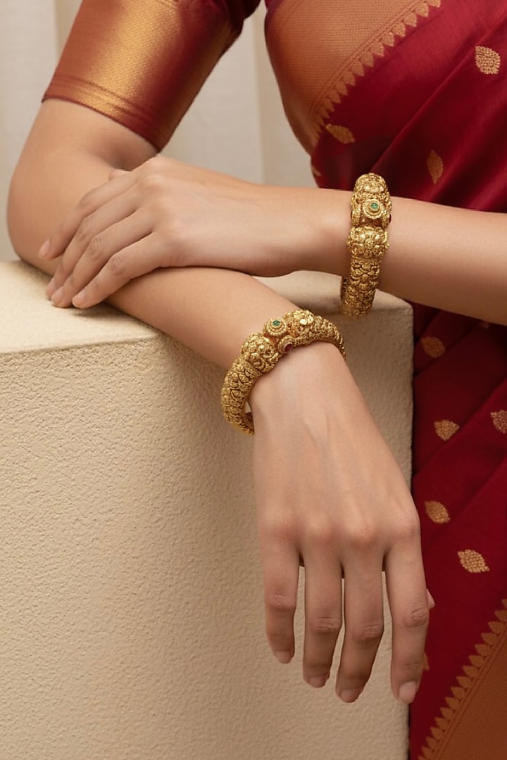 Gold Plated Semi-Precious Stone Bangles (Set Of 2) by Curio Cottage at Pernia's Pop Up Shop