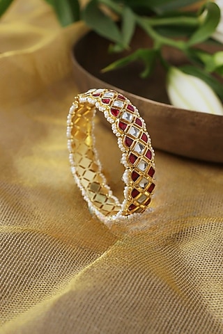 Gold Plated Kundan Polki & Semi-Precious Stone Bangle by Curio Cottage