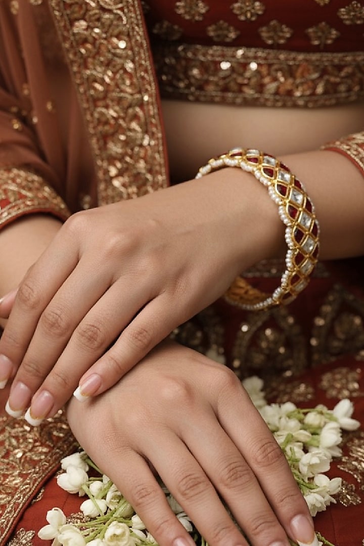 Gold Plated Kundan Polki & Semi-Precious Stone Bangle by Curio Cottage at Pernia's Pop Up Shop