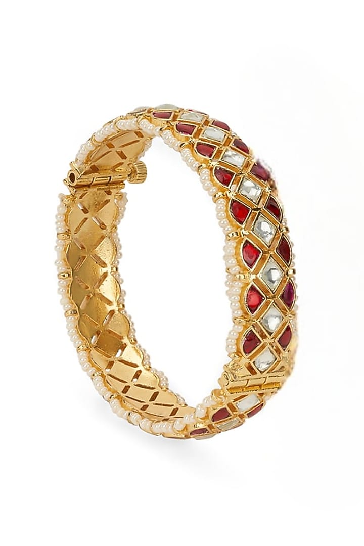 Gold Plated Kundan Polki & Semi-Precious Stone Bangle by Curio Cottage at Pernia's Pop Up Shop