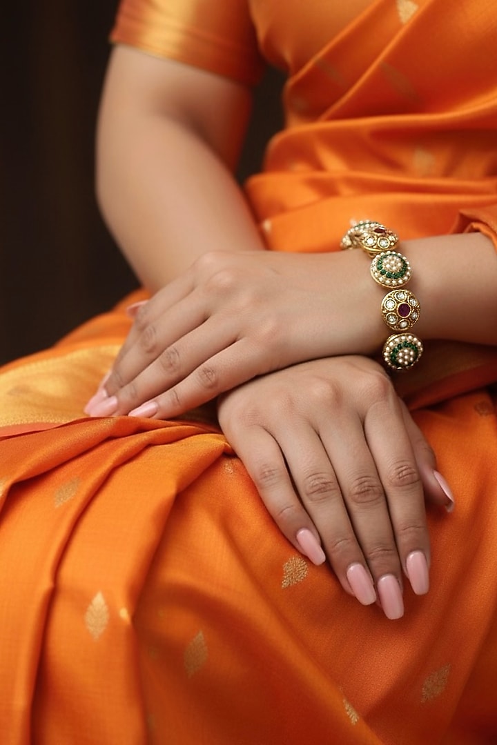 Gold Plated Kundan Polki & Pearl Bangle by Curio Cottage at Pernia's Pop Up Shop