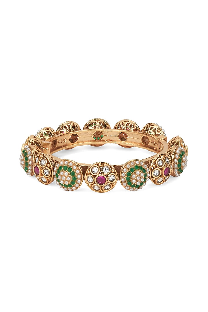 Gold Plated Kundan Polki & Pearl Bangle by Curio Cottage at Pernia's Pop Up Shop