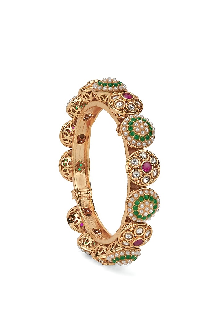 Gold Plated Kundan Polki & Pearl Bangle by Curio Cottage at Pernia's Pop Up Shop