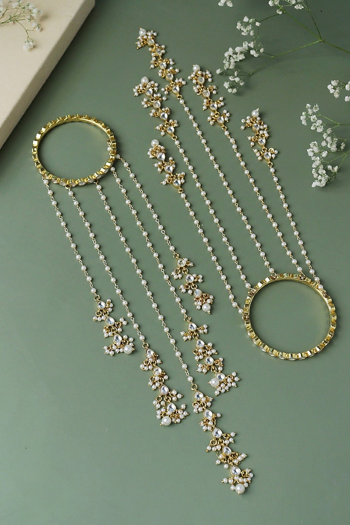 Gold Plated Kundan Polki Kaleera Bangles (Set Of 2) by Curio Cottage at Pernia's Pop Up Shop