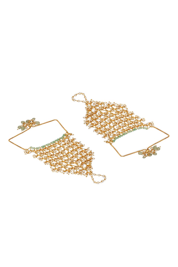 Gold Plated Kundan Polki Veiled Haathphools (Set Of 2) by Curio Cottage at Pernia's Pop Up Shop