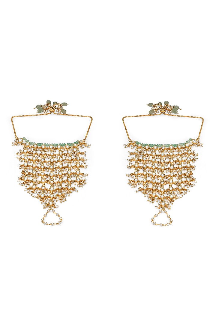 Gold Plated Kundan Polki Veiled Haathphools (Set Of 2) by Curio Cottage at Pernia's Pop Up Shop