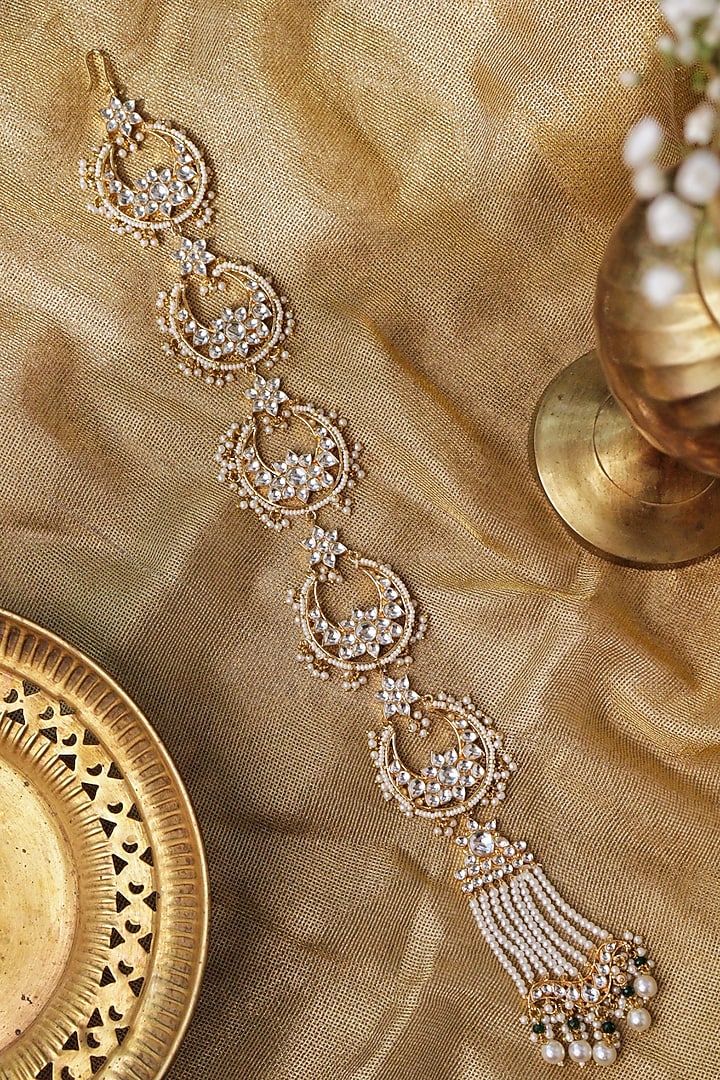 Gold Plated Crescent Kundan Polki Jadai by Curio Cottage at Pernia's Pop Up Shop