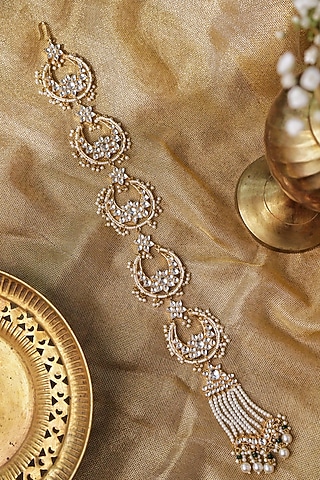 Gold Plated Crescent Kundan Polki Jadai by Curio Cottage