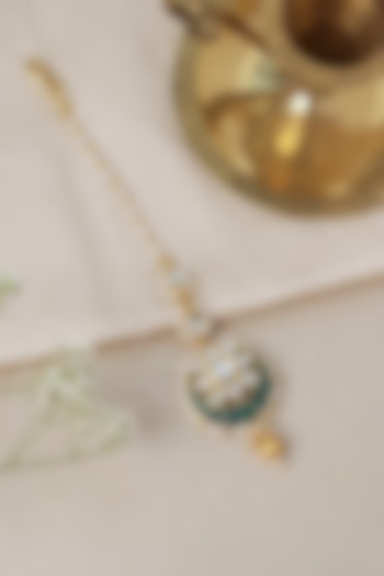 Gold Plated Turquoise Stone Crescent Maangtikka by Curio Cottage at Pernia's Pop Up Shop