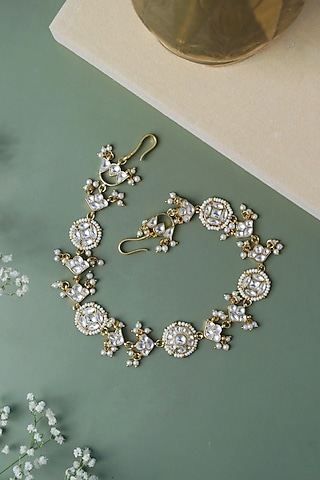Gold Plated Kundan Polki Seeshphool by Curio Cottage